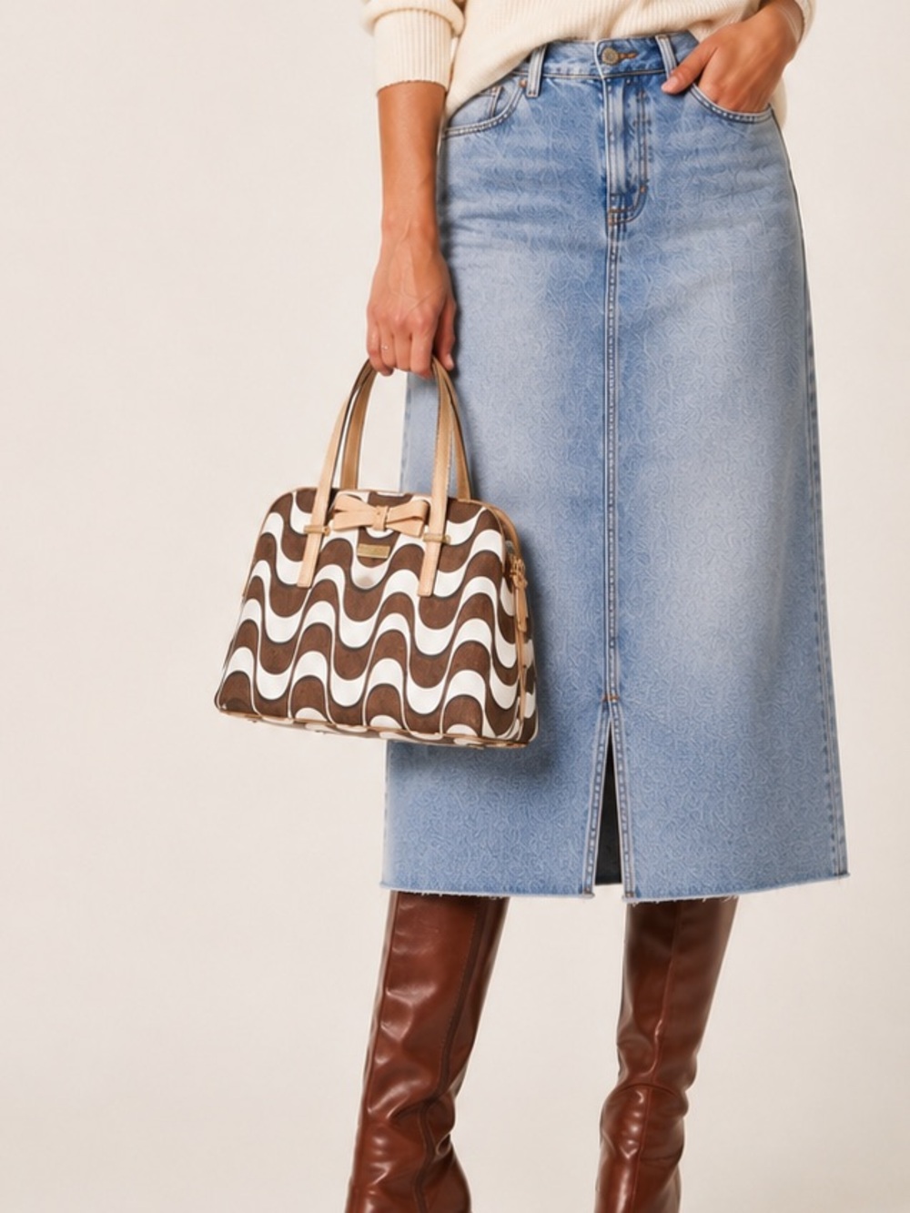 Kate Spade South Poplar Street Francis Wave Print Bow Satchel crossbody